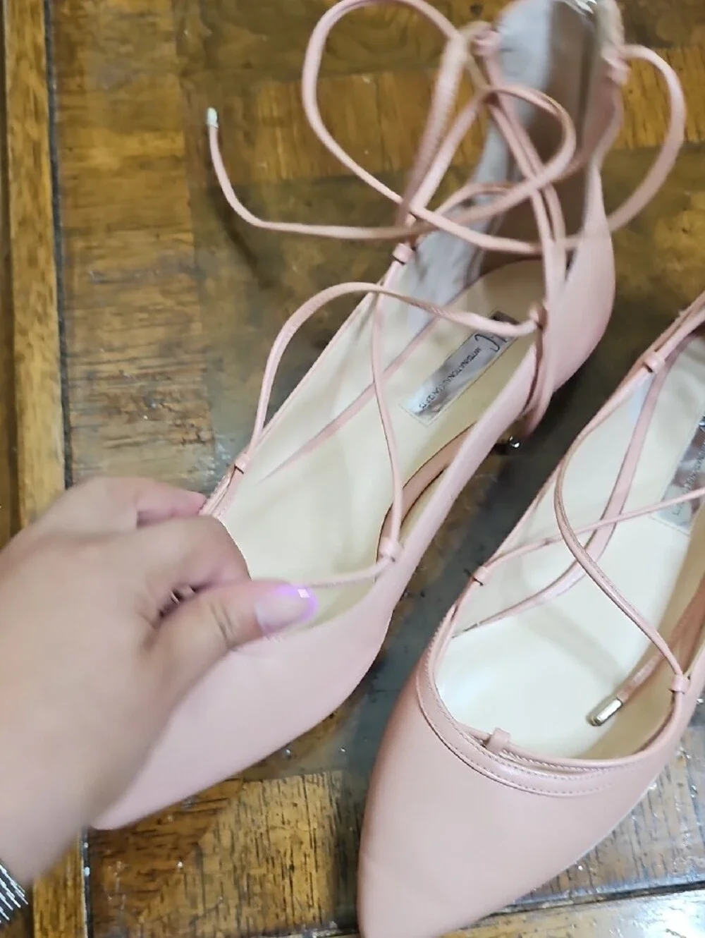 INC International Concepts Blush Pink Pointed Lace-Up Flats